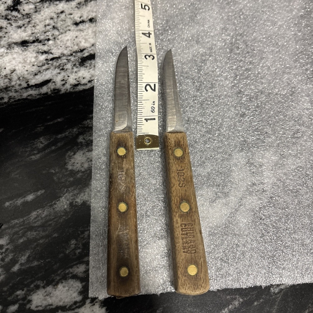 Lot of 2 Vintage Chicago Cutlery 102S Paring Knife 3" Blade, Wood Handle